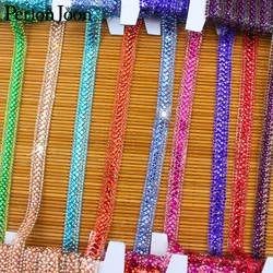 1 Yards Sparkling Colored Glass Rhinestone Trim Hot fix Iron On Crystal Ribbon DIY for Women Clothing Accessories