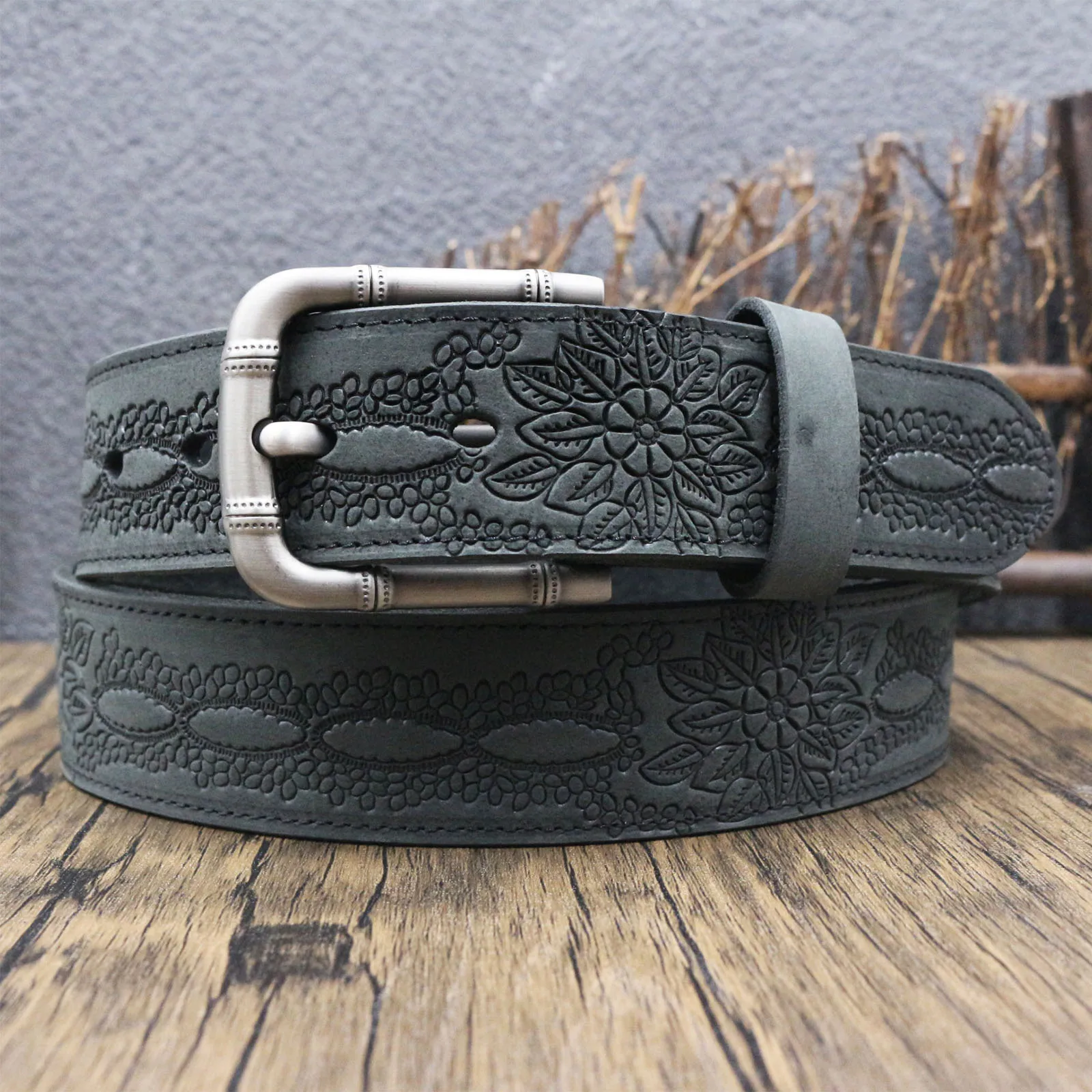 Unique Floral Lace Tooled Leather Belt, Full Grain Cowhide Vintage Daisy Embossed Strap, Heavy-Duty  Cowboy & Daily Outfit