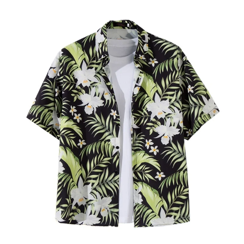 

Summer Men's Retro Travel Short Sleeve Flower Shirt Seaside Vacation Loose Casual Handsome Hawaiian Beach Flower Shirt Coat