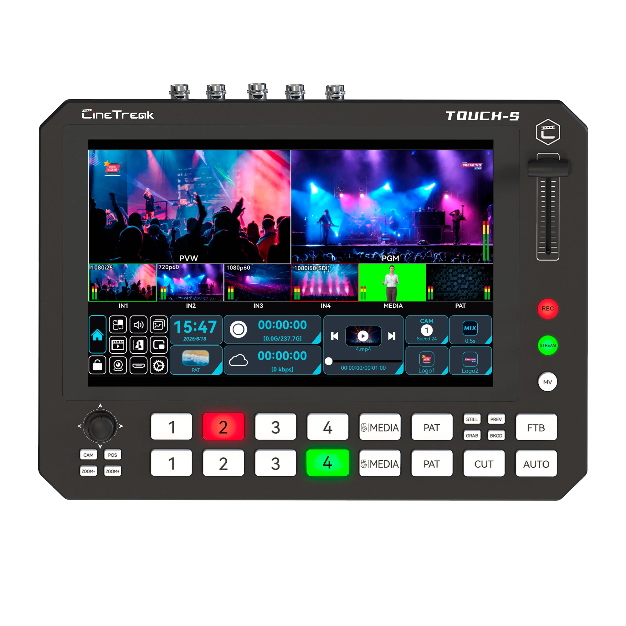 Cinetreak Mixer Plus Touch-S Conmutador de vídeo completamente táctil con compatibilidad HDMI SDI de 4 canales de 10,1" para transmisión en vivo