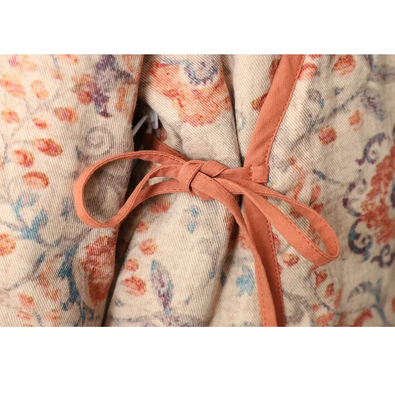 Warm katoen Jaet National Sle Print groot formaat dames dikke MM schuine flap knop ronde Ne lange Sve bloemen katoenen jas