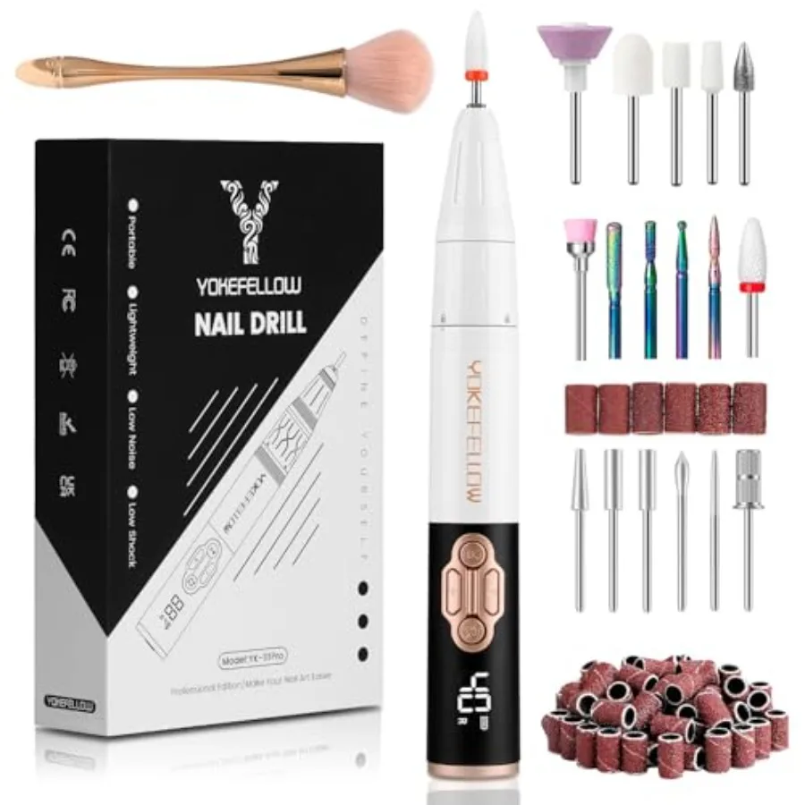 

Electric Nail Drill - 40000 RPM Protable Electric Nail File for Acrylic Cordless Nail Drill Professional with 17 Drill Bits for