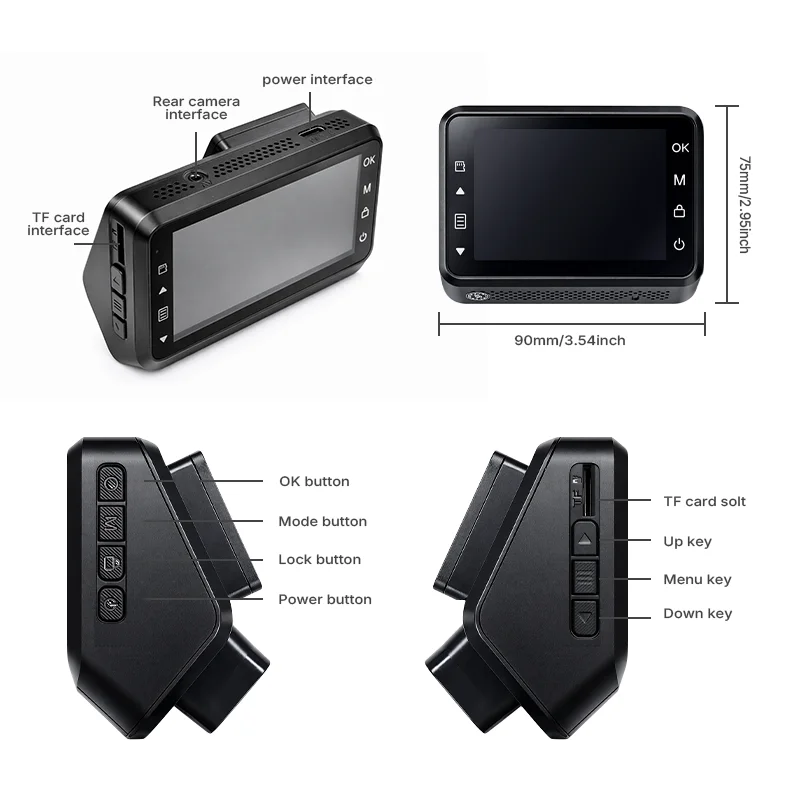4K dual-lens driving recorder 3 inch front/rear car recorder 4K + 1080P WDR ROHS certified, app control GPS/WiFi for car/taxi