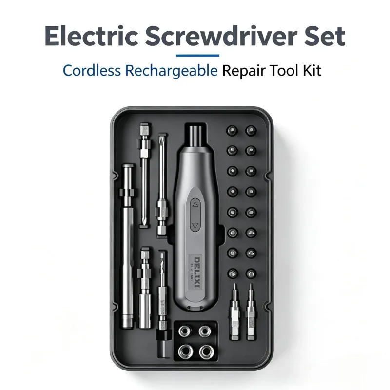 DELIXI Electric Screwdriver Set Cordless Rechargeable Magnetic Bits Storage Case For Phone Laptop Household Repair Power Tool