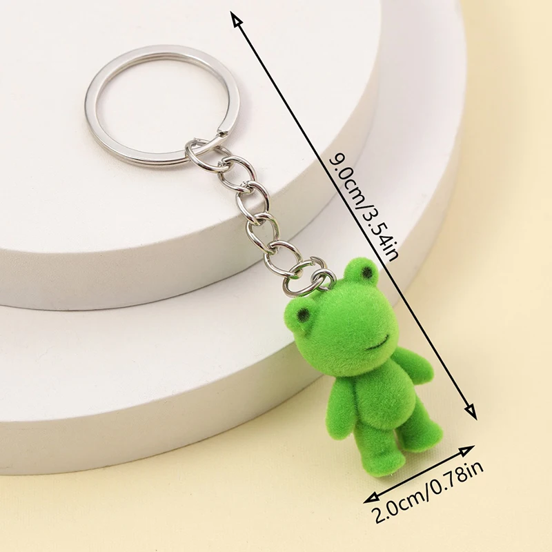 3D Flocking Frog Dog Cat Keychain Cute Flocked Little Frog Animals Keyring Bag Pendant Backpack Charms Car Decor Accessories