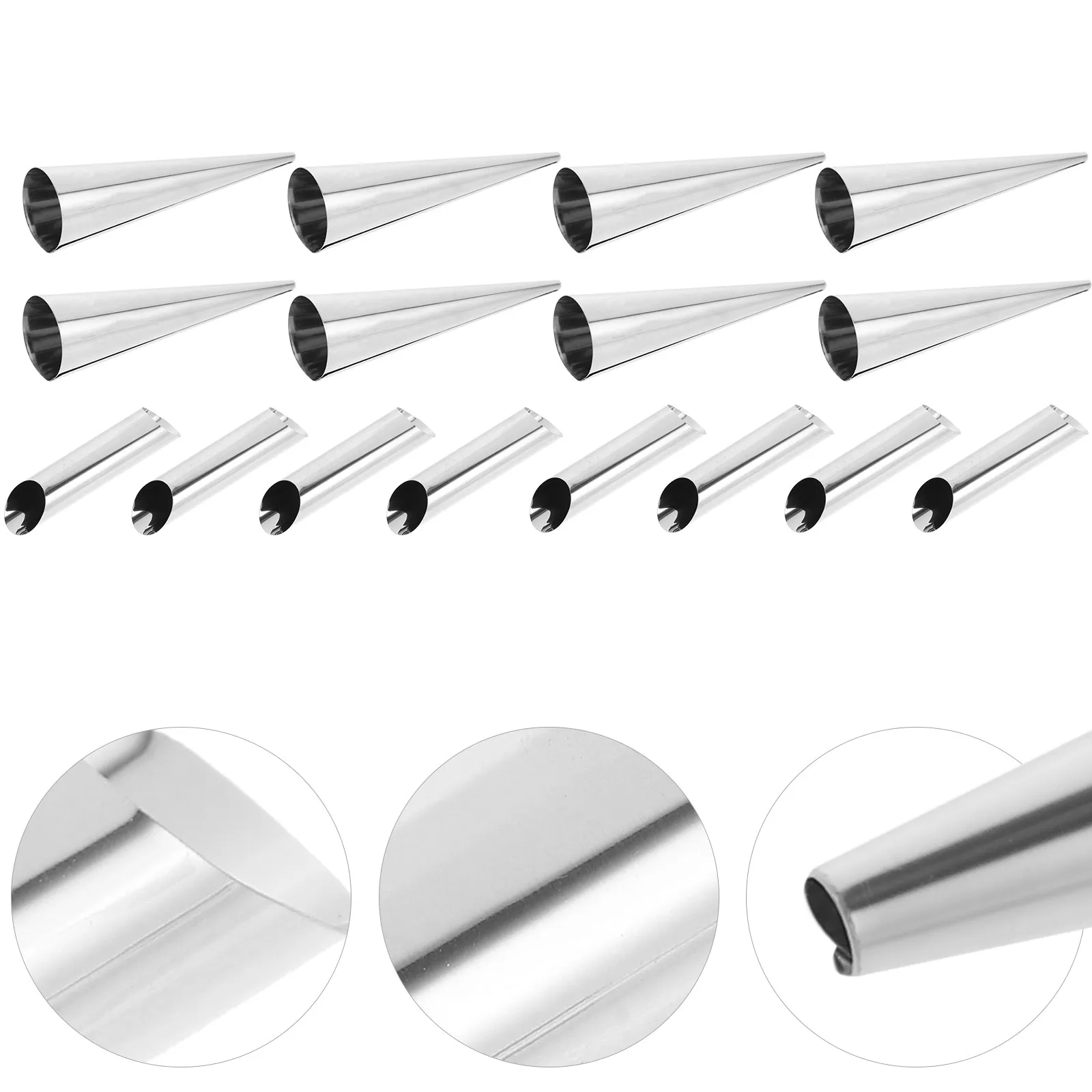 16Pcs Stainless Steel Croissant Mold Conical Shape Baking Tubes Reusable Bread Roll Form Baking Tool Supplies for DIY Desserts