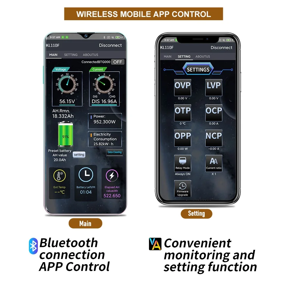 KL110F KG110F Lithium Iron Phosphate Battery Tester 100A 120V Phones APP Control Bluetooth Coulomb Counter Self Calibration