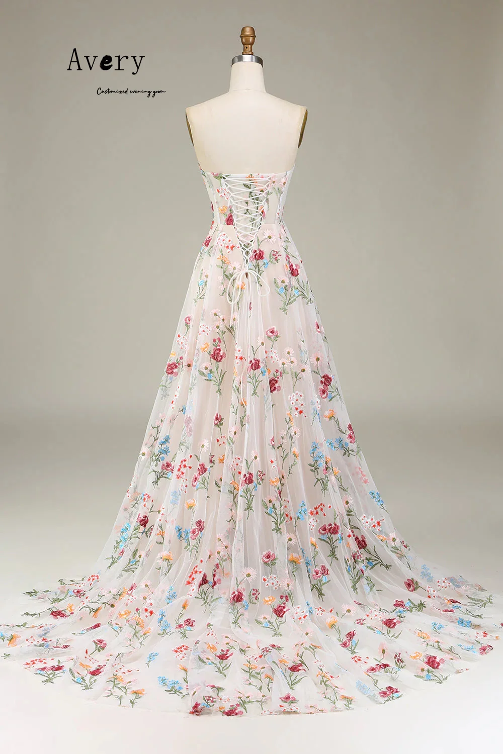 에이버리 맞춤형 꽃무늬 A라인 백리스 민소매 이브닝 드레스 여성 웨딩 게스트 롱 엘레강스 이브닝 파티 드레스