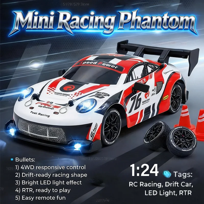 

New 4×4 Mini RC Car Expertise Drift 20km/h Fast Racing 1/24 Scale 2.4GHz Remote Control LED Lights Kid Boy Birthday Gift RTR Toy