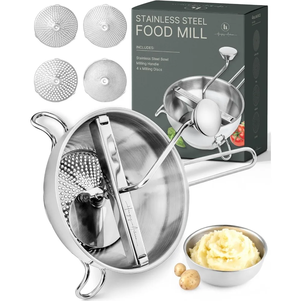 

Upgraded 4-Disc Stainless Steel Food Mill for Tomato Sauce, Applesauce, Baby Food, Mashed Potatoes & More