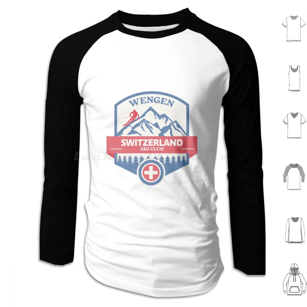 Wengen Switzerland Ski Club Hoodies Long Sleeve Ski Winter Snow Vacation Skiing Mountain Tree Forest Patrol Switzerland