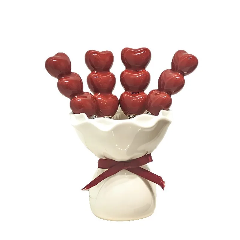 

Cute dessert fruit fork household tableware high value creative ceramic storage jar + stainless steel small fork set