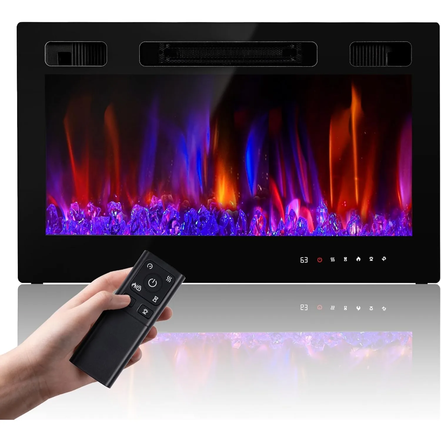 

Каминная вставка, 30 дюймов, Realart, 1500 Вт, настенные электрические каминные распылительные обогреватели, пульт дистанционного управления, тонкий черный