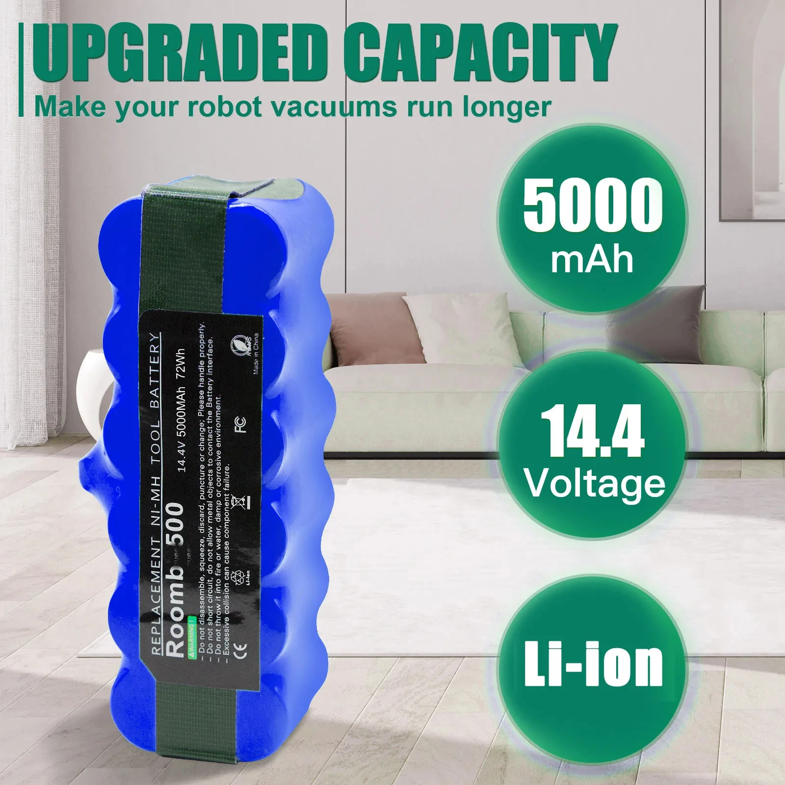 5000mAh Li-ion Battery For iRobot Roomba 500 600 700 800 Series 510 530 550 560 580 620 630 650 760 14.4V Vacuum Cleaner Battery