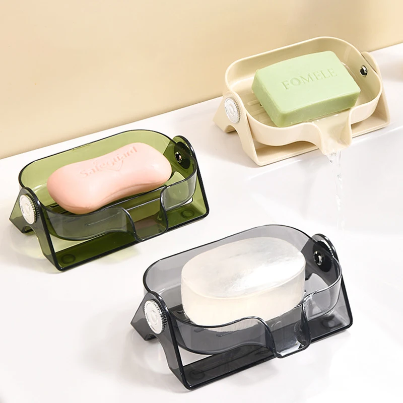 1Pc Home Bathroom Creative Soap Shelf Storage Box Perforation-free Soap Box Household Rotatable Soap Box Toilet