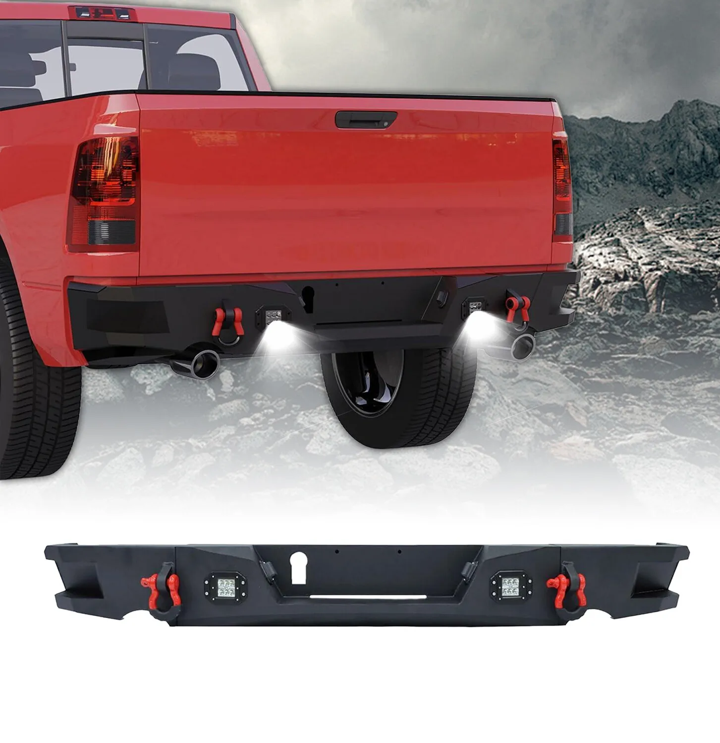 

Rear Bumper For 2009-2018 Dodge Ram 1500 w/LED Lights License Lamps D-Rings US