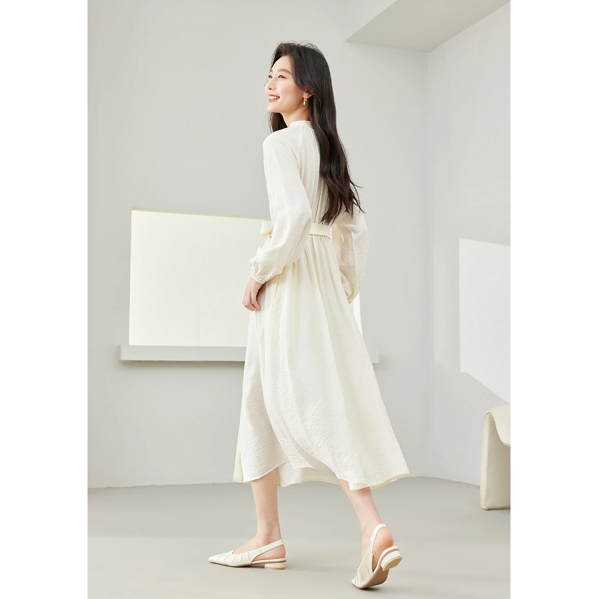 VIMLY Women\'s Commuter Casual Dress 2026 Spring Vacation Elegant Tie Belt Long Sleeve Dresses with Pockets T-Shirt Dress M5296