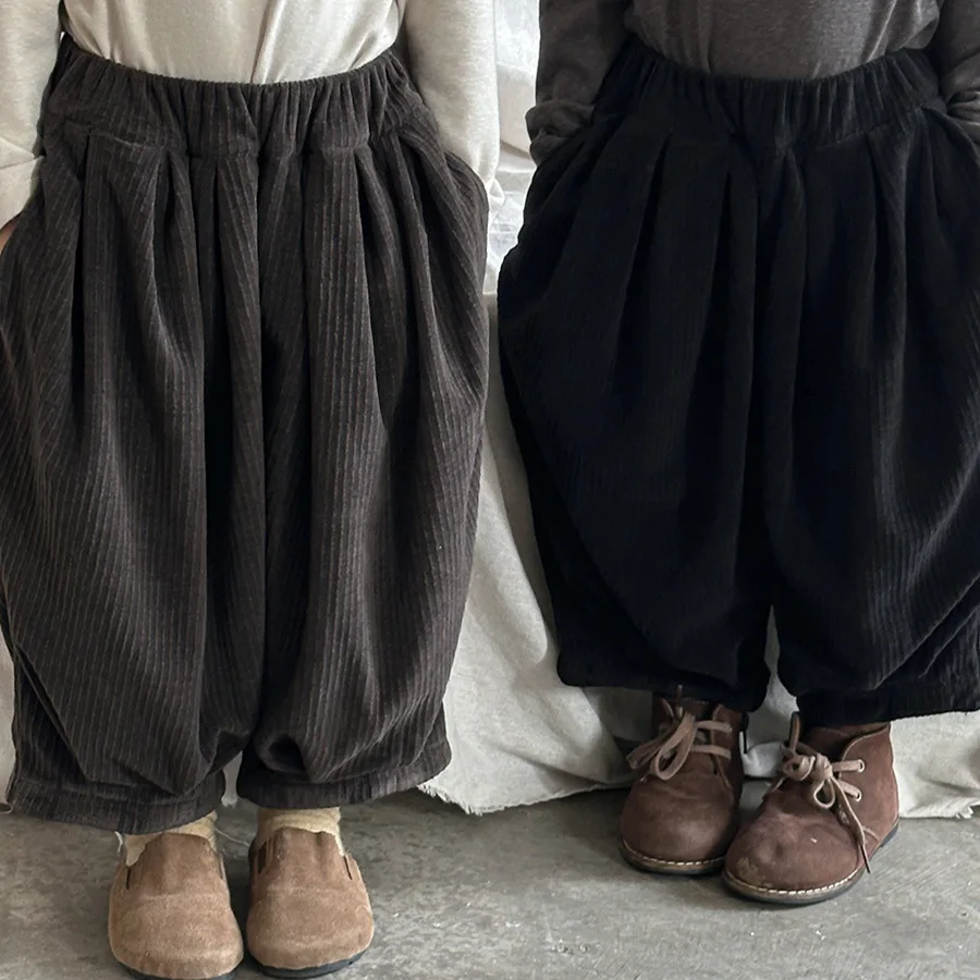 

2025 Autumn New Kids Corduroy Pants for Boys Girls Baby Loose Harem Pants with Elastic Waistband High Waist Comfortable Toddler