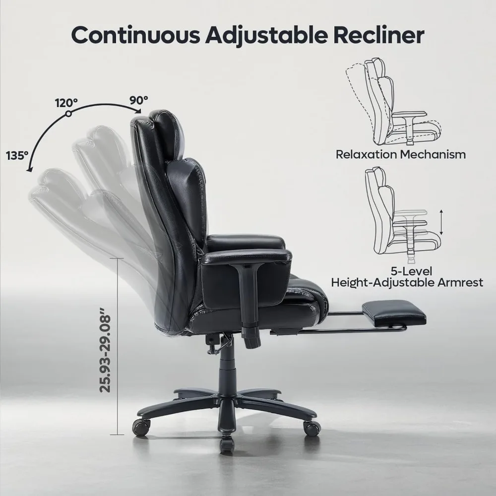 كرسي مكتب تنفيذي بوزن 500 رطل مع وسادة دعم قطنية قابلة للتعديل لآلام الظهر، وظهر عالي مع مقعد عريض و #4