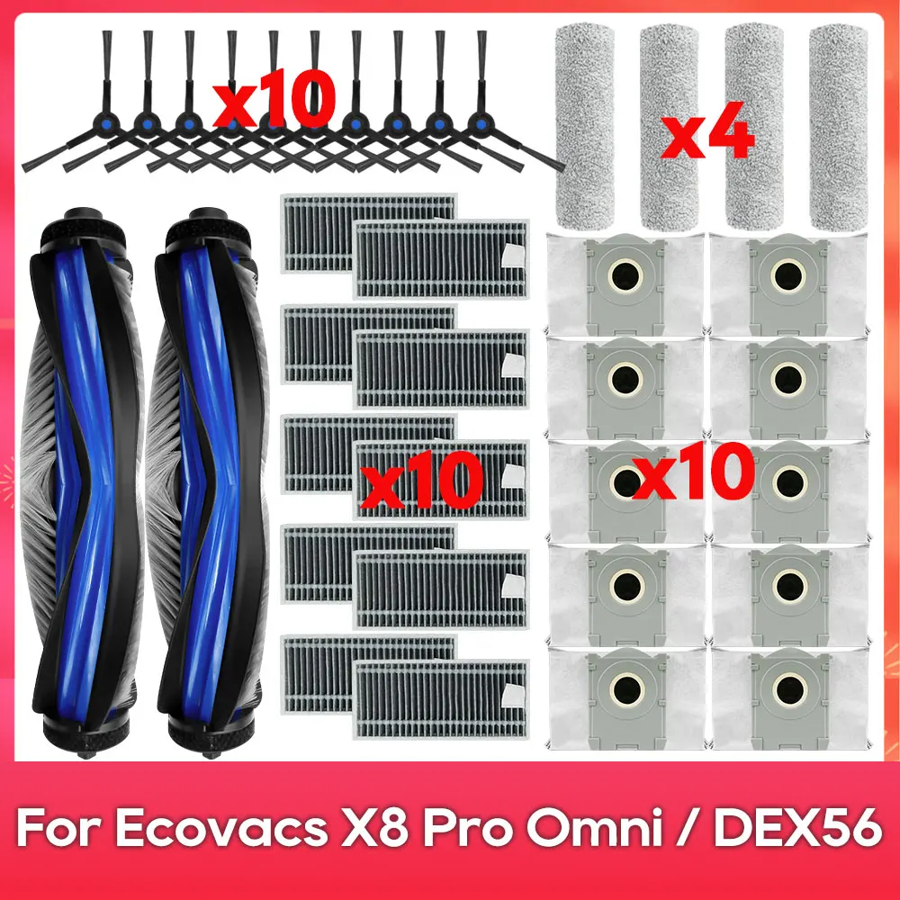 Compatible For ( ECOVACS DEBOT X8 PRO OMNI / DEX56 ) Spare Parts Main Side Brush Hepa Filter Mop Cloth Dust Bag Accessories