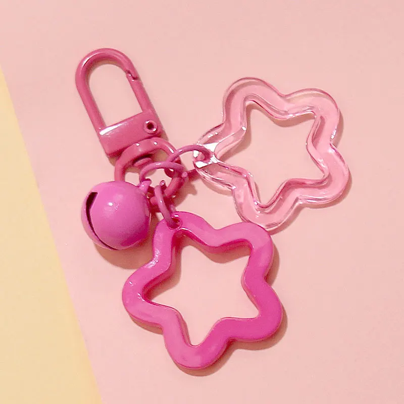 Five-pointed Star Bell Pendant Keychain Elegant Candy Color Bag Keyring Jewelry For Women Girl Car Hanging Trinket Key Holder