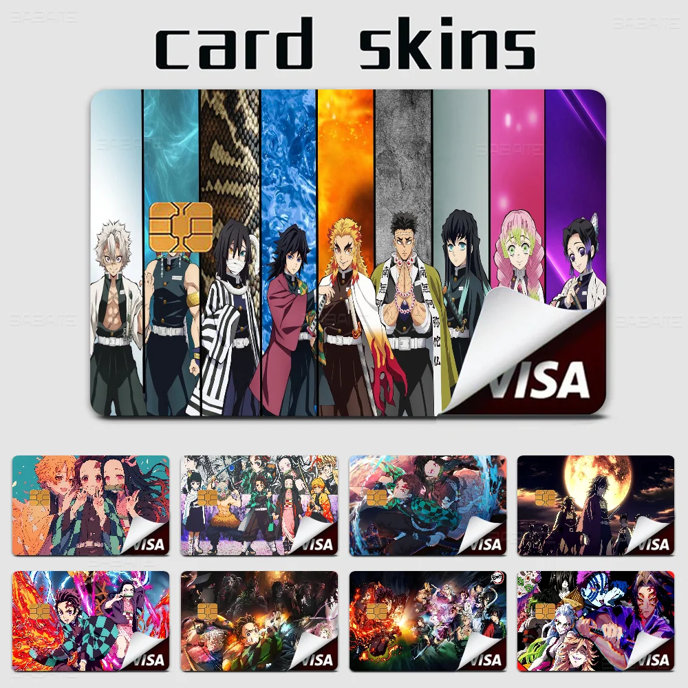 ملصقات جلدية لبطاقة الائتمان Demon Slayer لبطاقة نقل بطاقة البنك VISA ملصق مضاد للماء هدية نسائية مضادة للخدش
