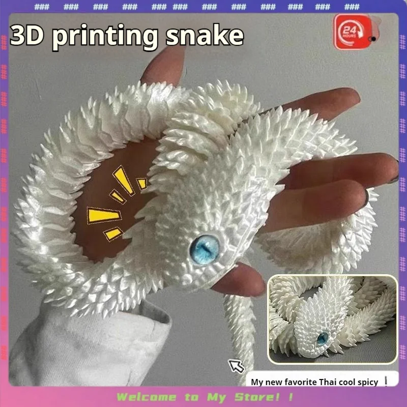 3d Printed New Snake Full Body Joint Movable Simulation Animal Model, Children'S Gift Ornament, Small Green And White Snake