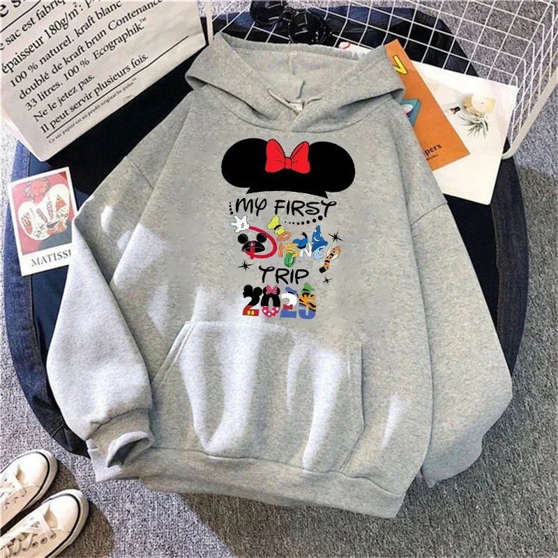 2025 Disney Mickey Minnie Family Vacation Printed Hoodie Autumn My First Disney Trip Pullover Tops Women Casual Sweatshirt