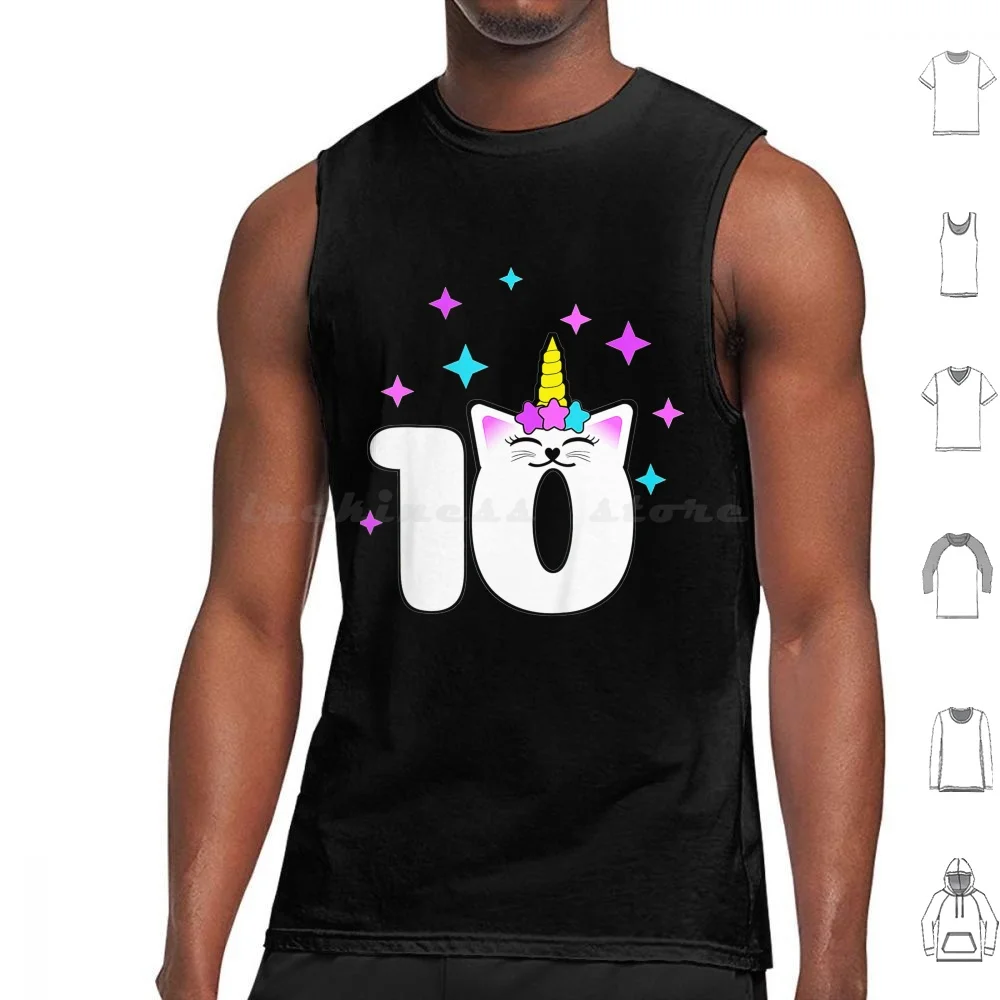 Kids 10 Year Old Cat Unicorn Caticorn 10th Birthday Party Girls Tank Tops Vest Sleeveless 10th Birthday Birthday 10th 10