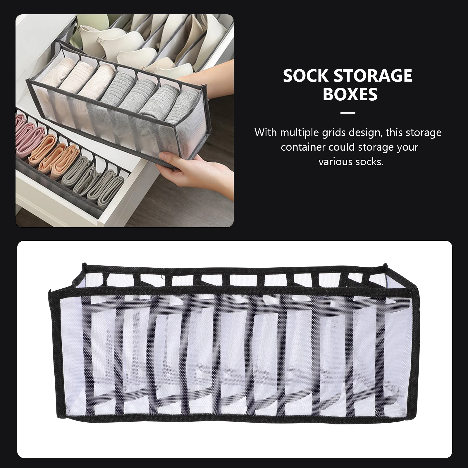 

1 Set Mesh Underwear Socks Storage Box Organizer Nylon Container Bedroom Supplies Sock Bra Holder Multiple Grids Space Saving
