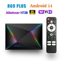 10PCS R69 PLUS Smart Android 14.0 Tv Box 4GB 32GB Allwinner H728 Wifi6 1000M BT5.0 Media Player Set Top Box 64G 2G16G
