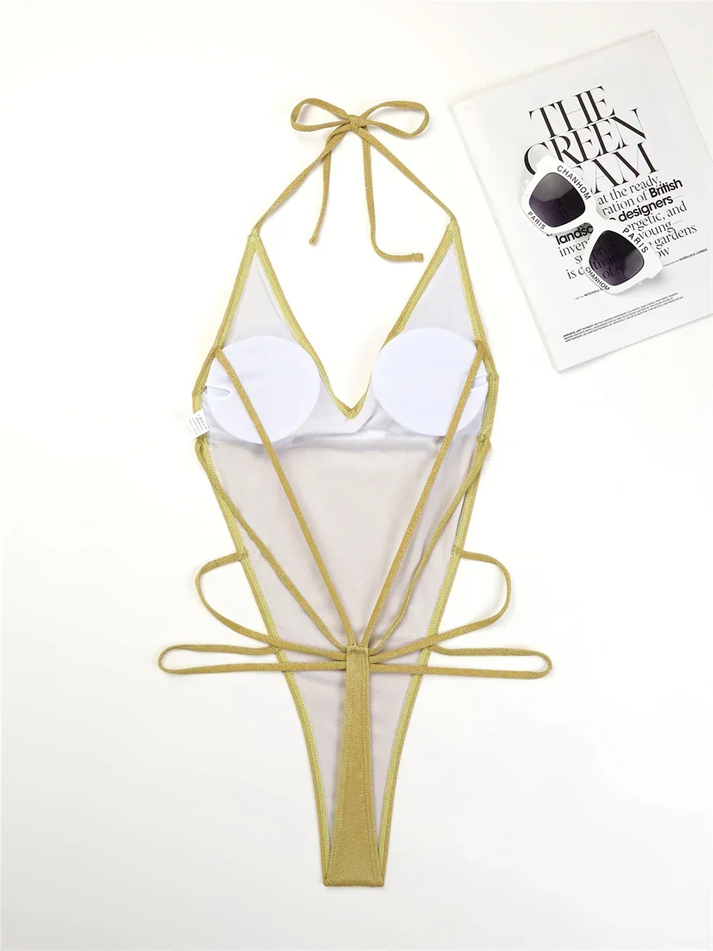 Luksusowe złote bikini ekstremalne Backless Push Up mikro stringi strój kąpielowy wakacje stroje kąpielowe kobiety strój plażowy Monokini letni