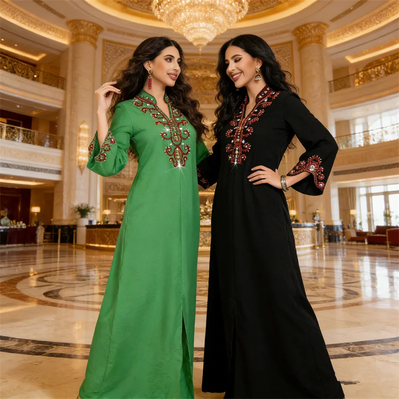 

Luxury Diamonds Dubai Abayas for Women Ramadan Eid Djellaba Turkey Kaftan Muslim Dress Caftan Morocco Femme Robe Vestidos Abaya