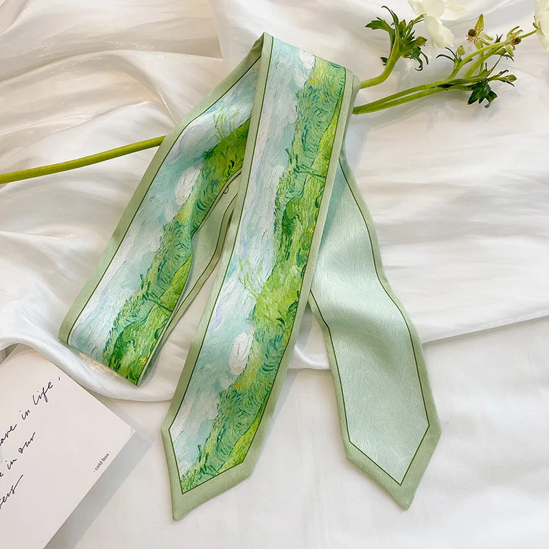 6.5X125cm Polyester Silk-look ribbon DIY Bowtie for packbag Grass Sky painting grace design for summer neckchoker and hair decor