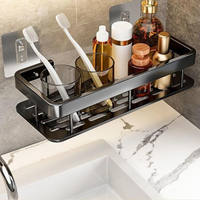 Black Stainless Steel Punch Free Rack Aluminum Wall Mounted Hollow Bathroom Sink Multifunctional Storage Rack Durable ﻿