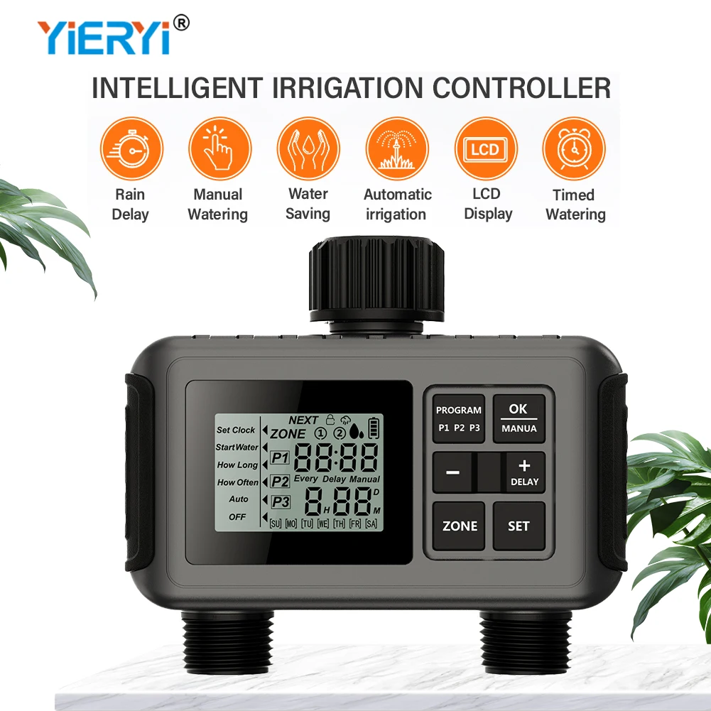 LCD Smart Irrigation Controller Outdoor 2 Zone Programmable Timer Automatic Water Filling for Garden Aquariums Lawn Cultivation