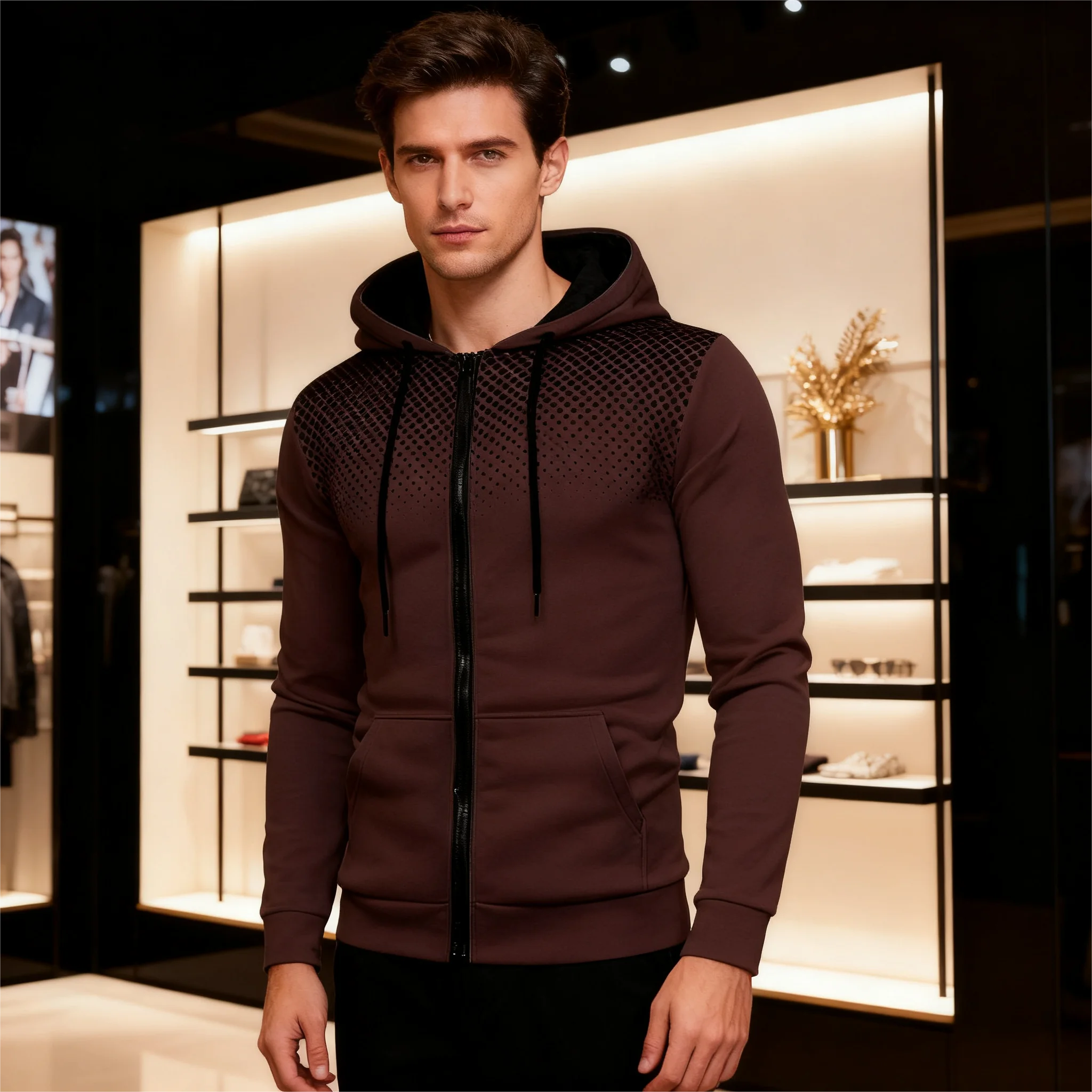 سترة رجالية معطف خارجي هوديي الخريف سستة إغلاق سترة بلون عادية كم طويل بلوزات معاطف فضفاضة الذكور Clothi #3