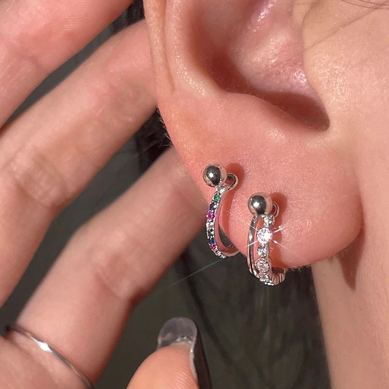 Punk Rhinestone Silver Color Zircon Cz Nose Hoop Helix Cartilage Earring Daith Snug Tragus Ring Ear Piercing Body Jewelry
