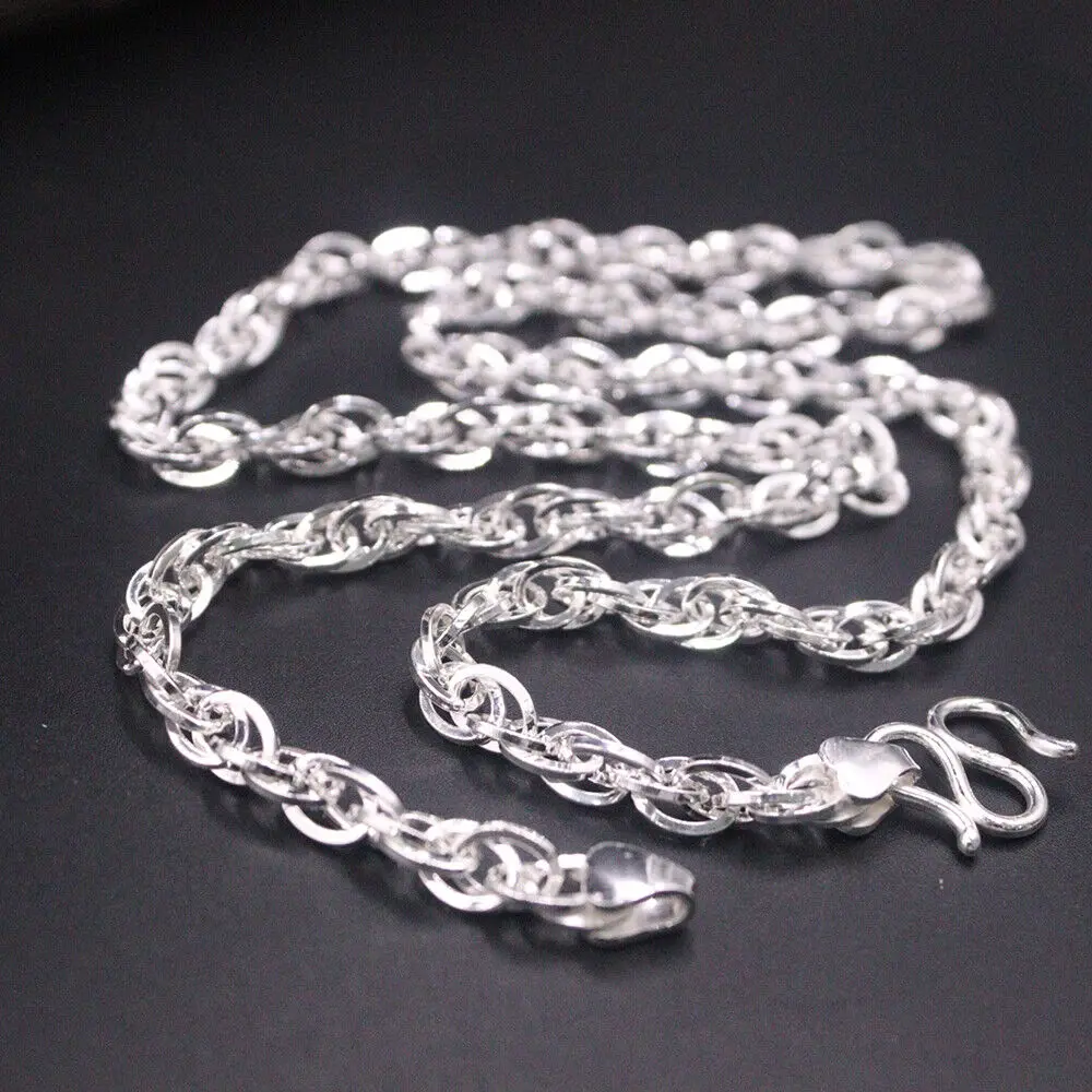 

Solid 990 Fine Silver Necklace 6mm Loose Link Chain 21.6inch For Women