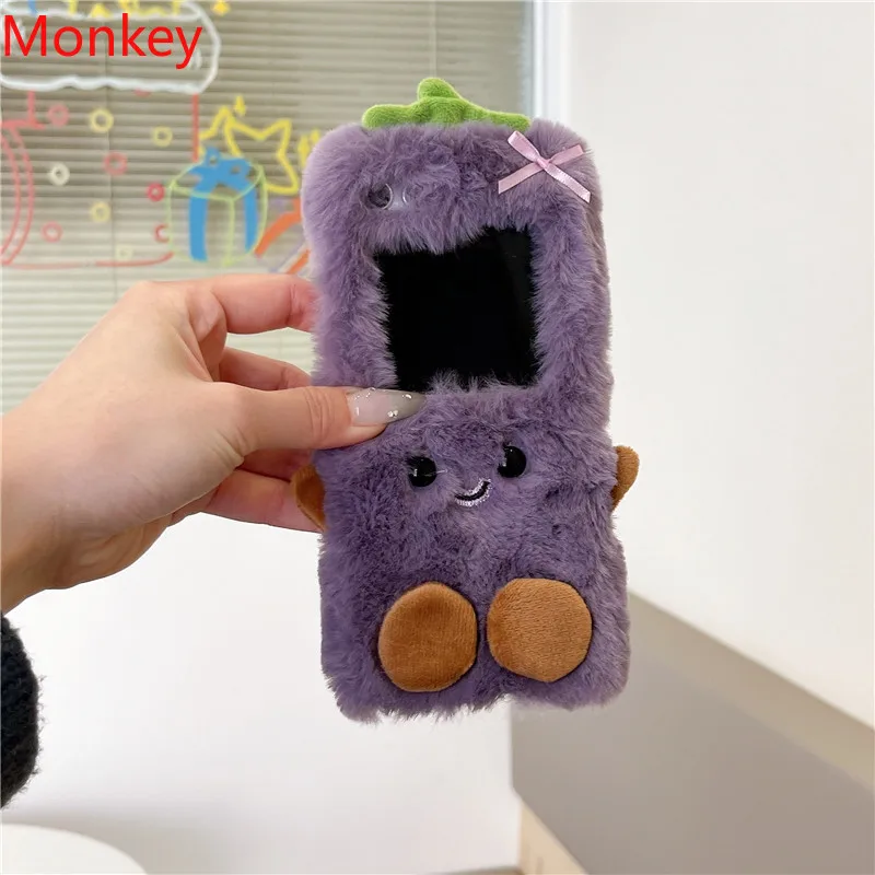 لطيف الكرتون ثلاثية الأبعاد الباذنجان أفخم الحال بالنسبة لسامسونج غالاكسي Z فليب 7 6 5 4 3 2 1 Flip6 Flip5 رقيق شتاء دافئ فروي الفراء الصلب غطاء #5