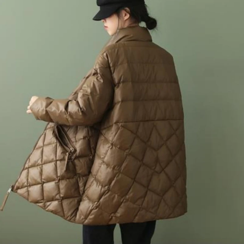 Outono inverno feminino casaco de algodão padrão diamante bloco cor engrossado forro de lã simples confortável casual magro