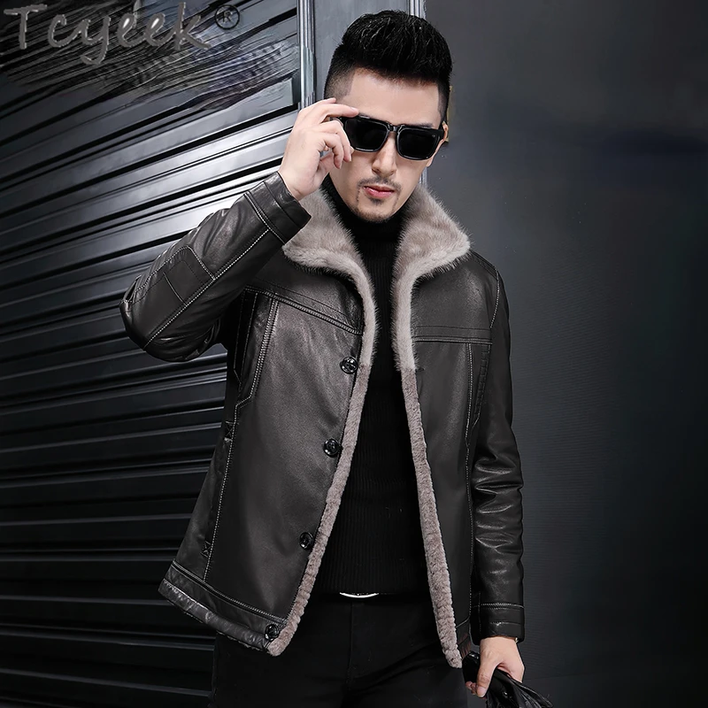 

Tcyeek Natural Sheepskin Jacket Warm Mink Fur Collar Fashion Men's Genuine Leather Jackets Slim Winter Real Fur Coat Man Clothes