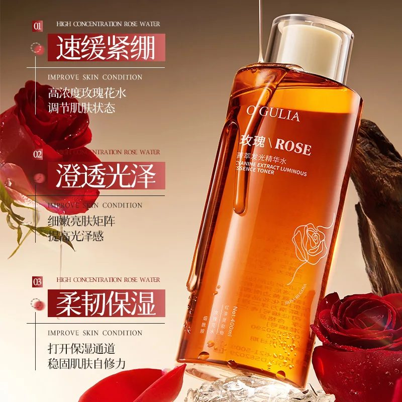 400ml Rose Extract Facial Essence Water Hydrating Moisturizing Refreshing Essence Toner Improve Dull Skin Daily Facial Skin Care