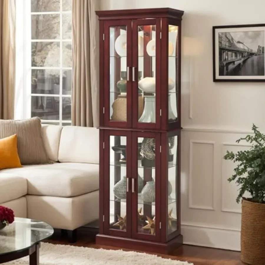 Lighted Curio Cabinet for Living Room, Cherry Wood