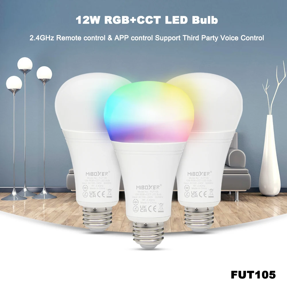 

Miboxer FUT105 AC100-240V Smart E27 2,4 ГГцRF TUYA 12 Вт RGB + CCT Цветовая температура/яркость Регулируемое приложение Голосовое управление Светодиодная лампа