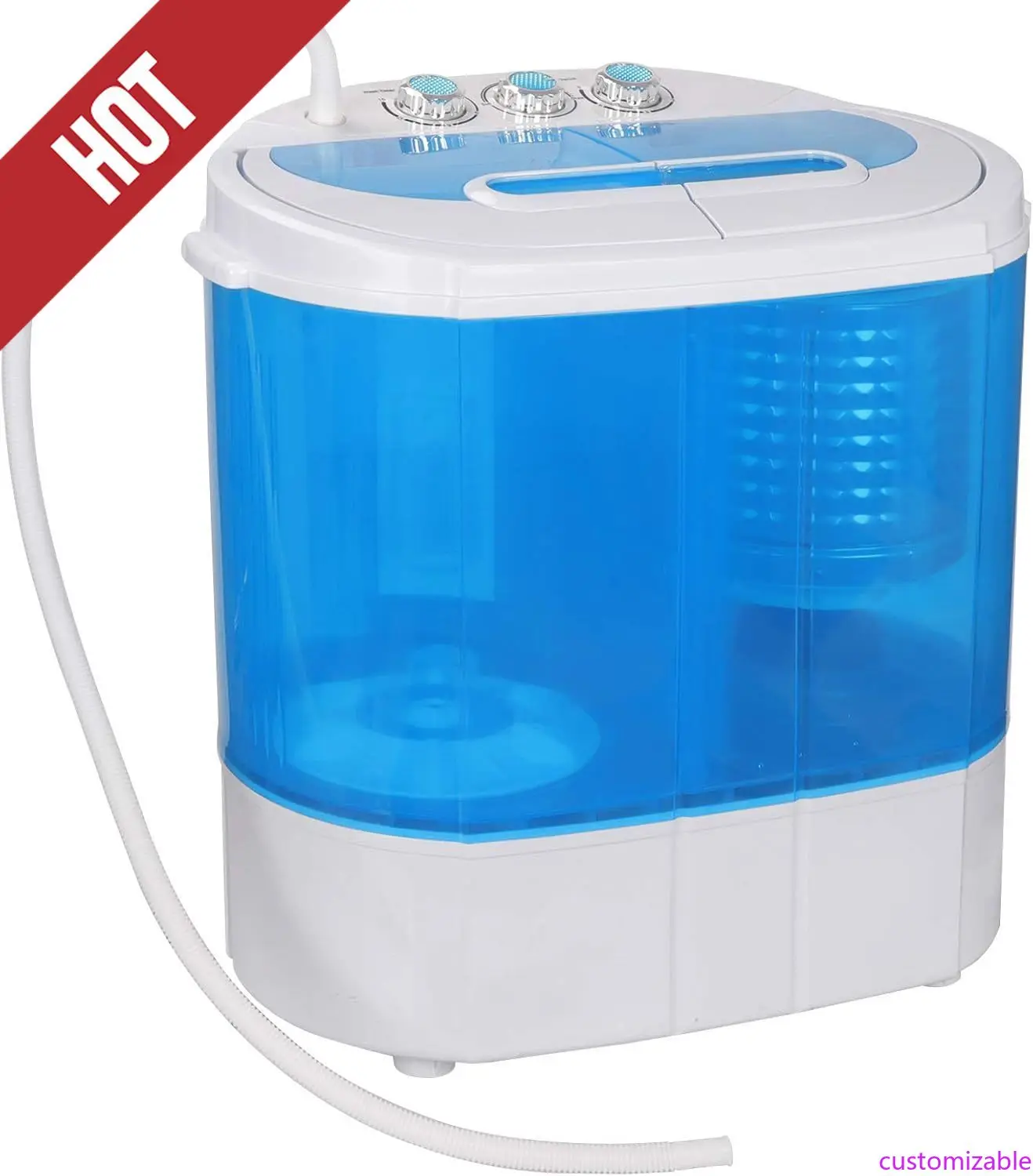 غسالة ملابس محمولة قابلة للتخصيص، حوض مزدوج صغير، غسالة غسيل صغيرة، مجفف دوار بسعة 9.9 رطل، خفيف #1