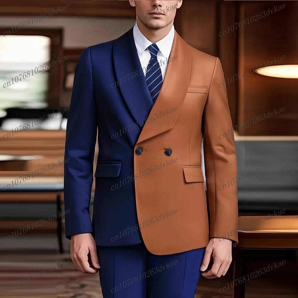 

New Blue And Brown Business Men Suit Wedding Party Prom Groom Groomsman Formal Occasions Tuxedos 2 Piece Set Blazer Pants