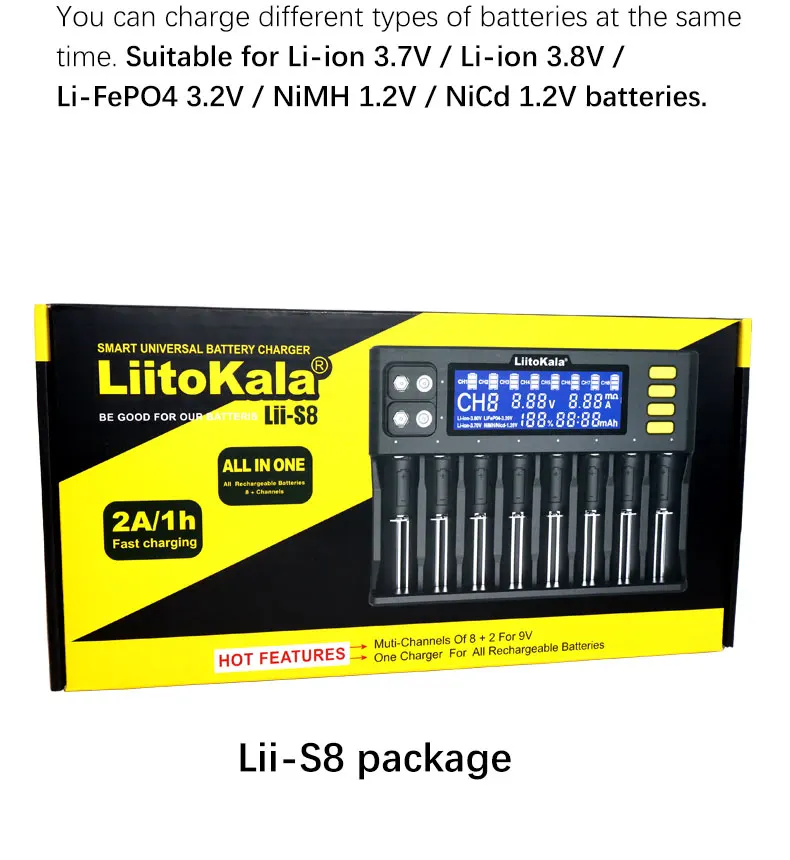 LiitoKala Lii-600 S8 500 PD4 202 18650 Battery Charger 3.7V 18350 18500 21700 25500 26650 1.2V AA AAA NiMH/Cd Lithium-ion