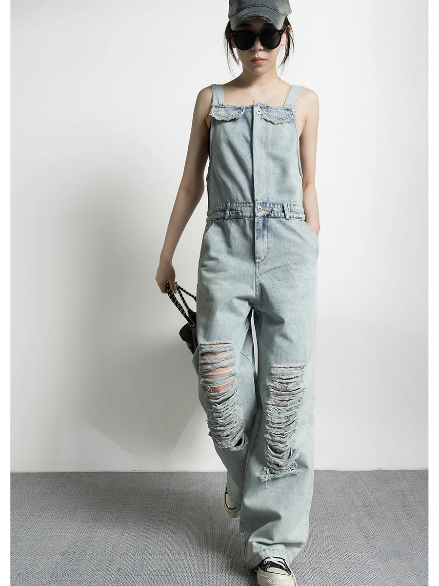 

Tide PA Vintage Light Blue Denim Overalls Women's New 2026 Spring Autumn High Waist Wide Leg Pants Casual Style Jeans