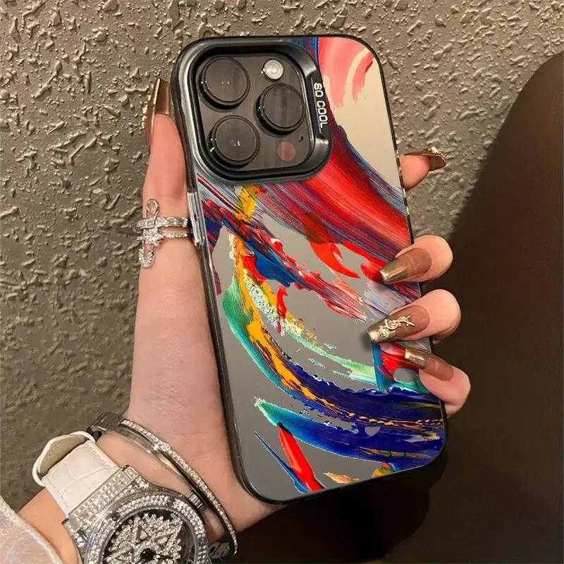 Oil Painting Splash High Quality IMD Phone Case for iPhone 11 13 14 15 Pro Max 12 Mini 78 Plus XS XR SE All-inclusive Anti-drop